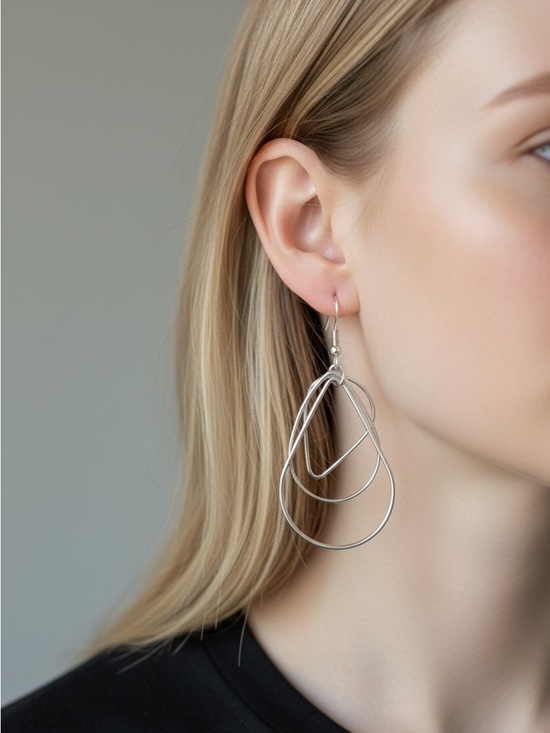 Jewelry - 5/21 Silver Multi-Loop Drop Earrings for Women